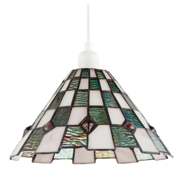 Happy Homewares Emerald Green & Opal White Tiffany Pendant Shade with Ruby Red Beads Emerald Unisex