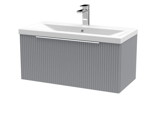 Balterley Fluted Wall Hung 1 Drawer Vanity Basin Unit & Basin 800mm - Satin Grey Grey Unisex