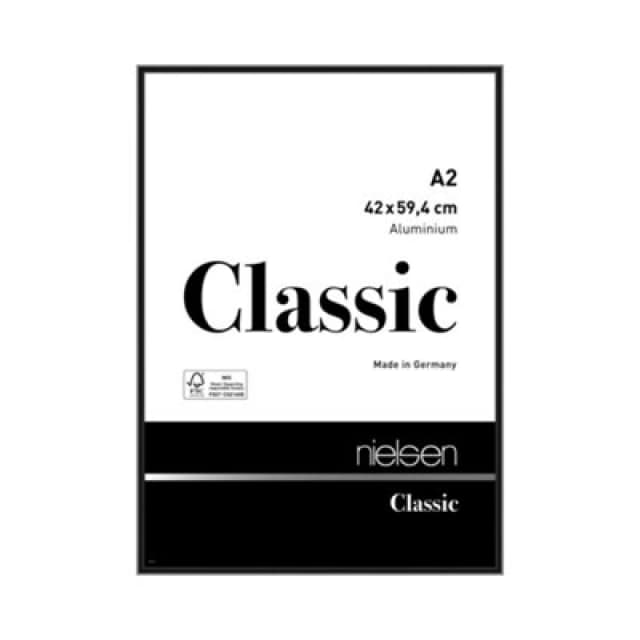 Nielsen Classic Polished Black Aluminium Picture Frame A2, 42X59.4Cm - With Float Glass And Push/turn Clips