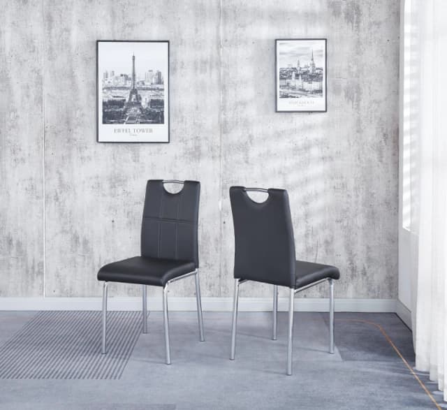 Modernique Modernique Set of 4 Dining Chairs in Faux Leather Chrome Frame Solid Build in Black One Size Unisex 5061017320746