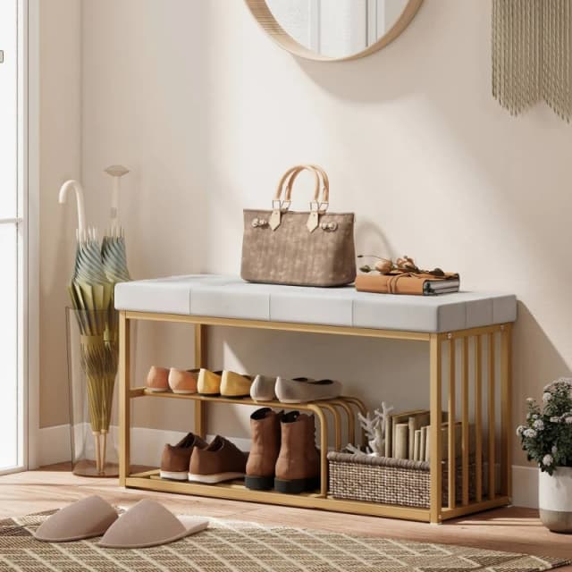 HOMCOM Shoe Storage Bench with Seat Cushion Tufted Shoe Rack Bench in Grey Grey Unisex