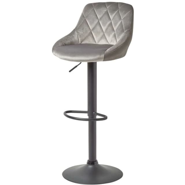 Homescapes Henley Velvet and Leather Height Adjustable Bar Stool Grey unisex