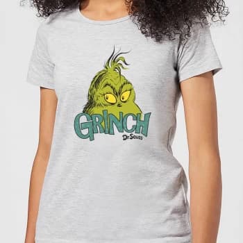 The Grinch Face Womens Christmas T-Shirt - Grey - S