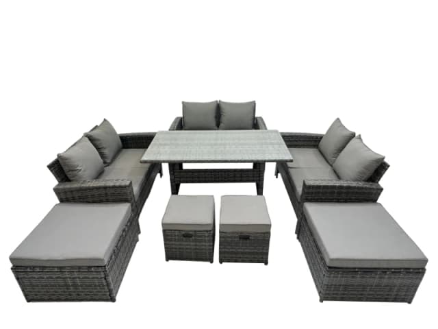Fimous 10 Seater Outdoor Dining Table Double Seat Sofa 4 Stool Set in Dark Grey Dark Grey Unisex