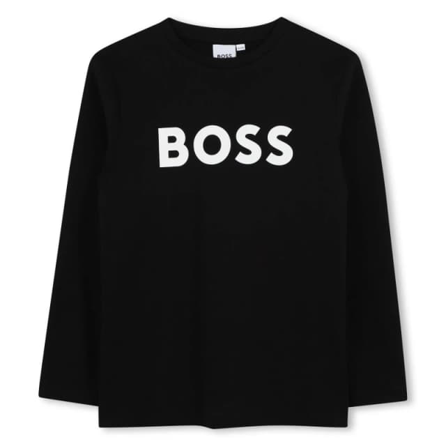 Boss Kids Cotton Long Sleeve T-Shirt Black 09B male 10 Yrs