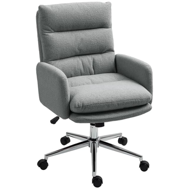 HOMCOM Upholstered Desk Chair with Height Adjustable, Grey Grey