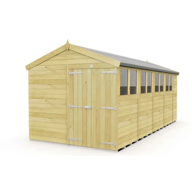 Buttercup Farm 8 x 19 Feet Apex Shed - Double Door W/ Windows - L560 x W231 x H217cm in Brown Brown Unisex