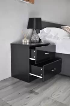 2 Drawer High Gloss Black Bedside Chest - Chilton