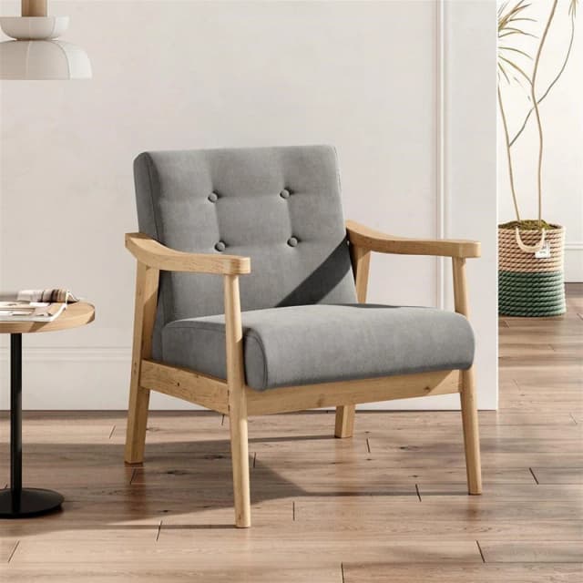 Cottonfy UK Grey Modern Wood Frame Upholstered Armchair Grey M