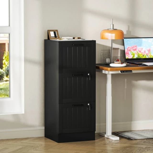 HOMCOM 4 Drawer File Cabinet with Lock & Adjustable Hanging Bars in Black Size: Medium Black Unisex Medium