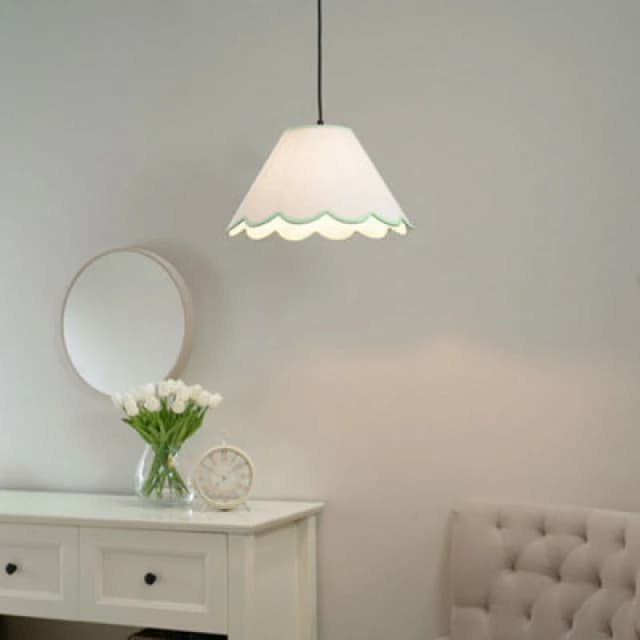 ValueLights Florie Natural Linen Large Tapered Scallop Pastel Trim Lamp Shade & LED Bulb Green