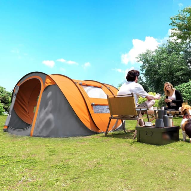 Outsunny 5 Person Camping Tent w/ Water-Fighting Rainfly & Pop-Up Design Orange