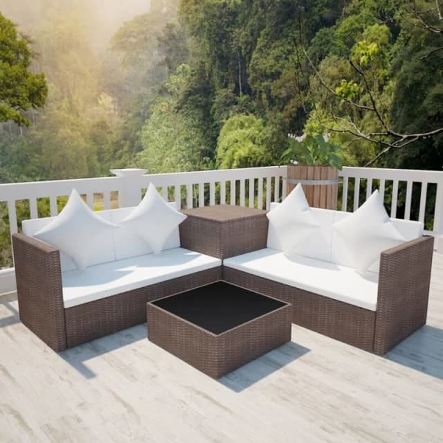 vidaXL Garden Sofa Set 14 Pieces Poly Rattan Brown Outdoor Patio Couch Lounge