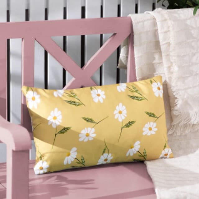 Daisies Floral Reversible Outdoor Cushion Yellow, Yellow / 30 x 50cm / Polyester Filled