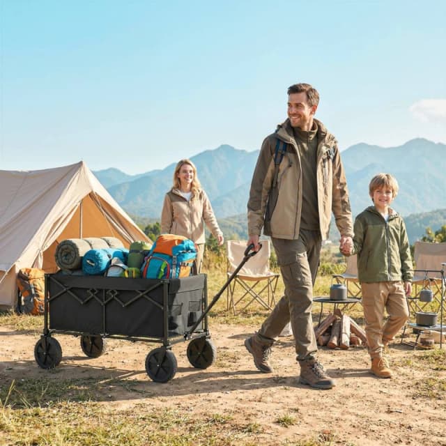 OUTSUNNY 95L Foldable Festival Trolley on Wheels in Black Unisex