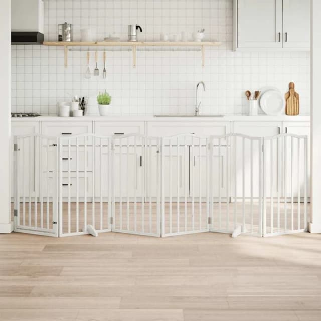 vidaXL Dog Gate with Door Foldable 6 Panels White 300 cm?Poplar Wood, White 352215