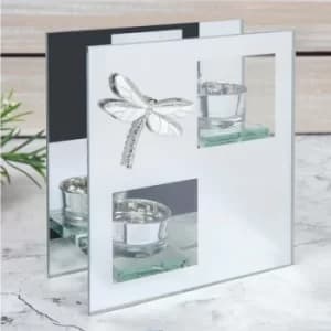 Mirror Glass Double Dragonfly Tealight Holder