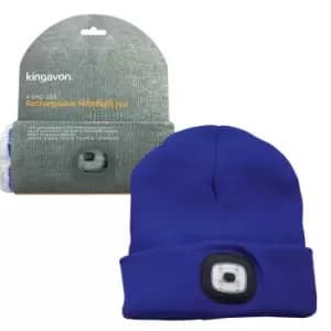 Kingavon Beanie Hat with Built-in 4 SMD LED Head Light, Head Lamp - 3 Mode USB Rechargeable - Blue