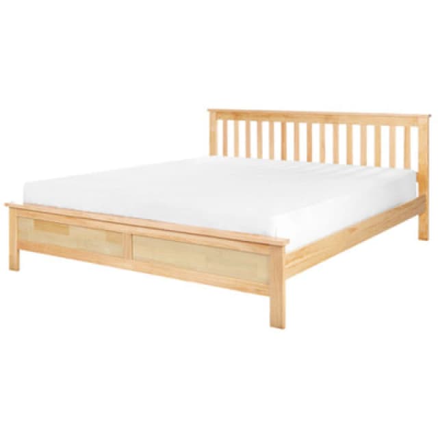 Beliani Bed Pine Wood Mayenne 180 X 200 Cm (Eu Super King) Light Brown