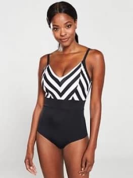 Pour Moi Borderline Control Swimsuit - Black Pink, Black/Pink, Size 10, Women