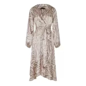 I Saw It First Wrap Tie Waist Satin Midi Dress - Cream