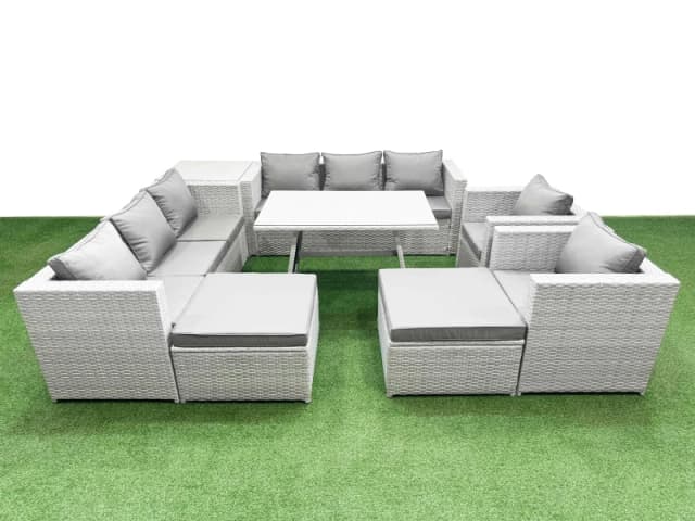 Fimous 10 Seater Garden Furniture Set with 2 Big Stool Side Table Light Grey Light Grey Unisex