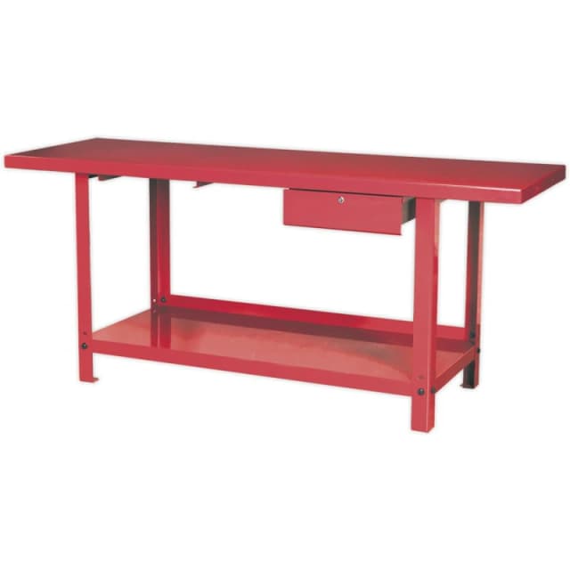 Loops 2m x 0.65m Steel Workbench & Locked Draw - Bottom Shelf Storage - Work Station Metallics