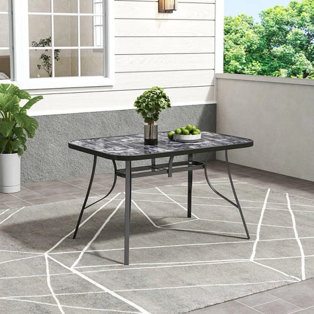 Breeins Rectangle Garden Tempered Glass Marble Table - Black L