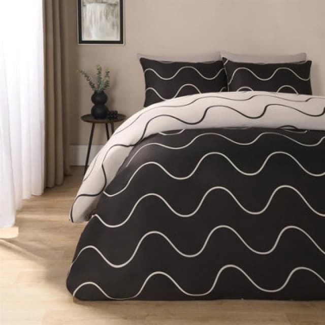 OHS OHS Wavy Duvet Cover Bedding Set Pillowcases Reversible Quilt Soft Lines in Black Size: Double Black Double Unisex 5027434203918