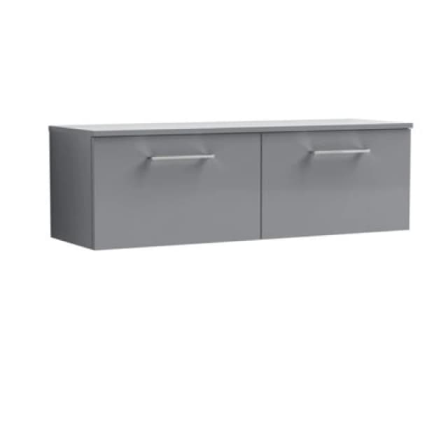 Nuie Arno Wall Hung 2-Drawer Modern Vanity Unit With Satin Grey Laminate Worktop, Stylish Counter Top Vanity Unit In Satin Grey