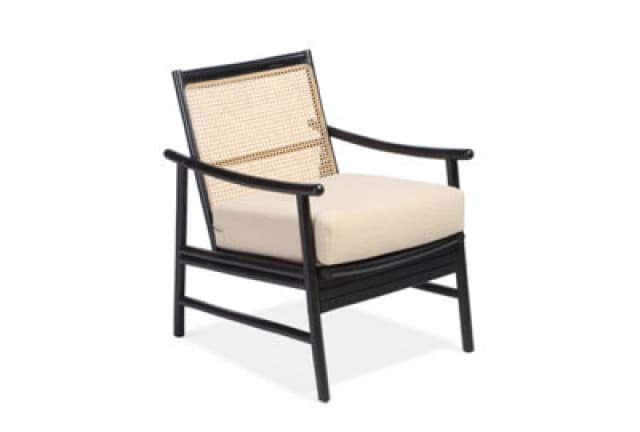 Desser Borneo Rattan Accent Chair Indoor Black With Boucle Cushion
