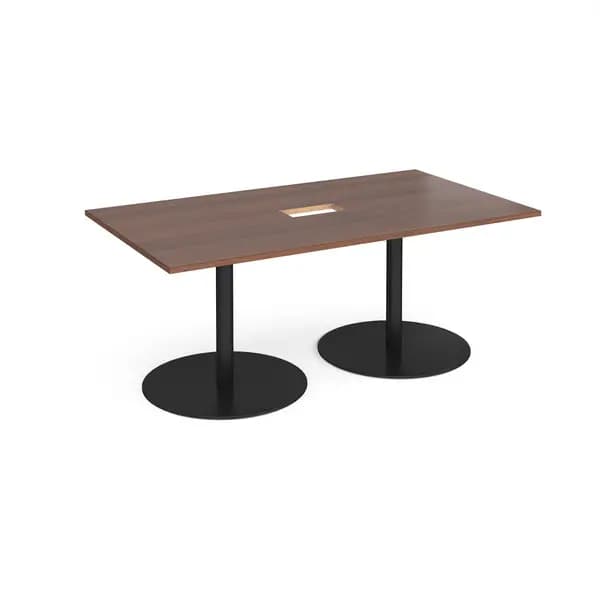 Eternal Rectangular Office Boardroom Table with Power Module Cut Out - Walnut - Black Base - W1800mm