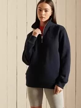 Superdry Loose Fit Vintage Logo Embroidered Half Zip Henley Top - Blue Size M, Women