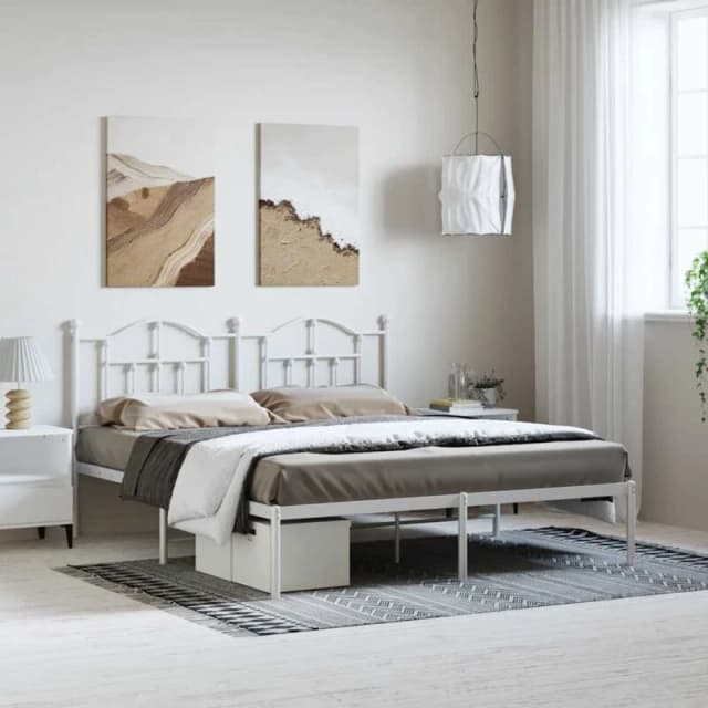 Vidaxl Metal Bed Frame Without Mattress With Headboard White 183X213 Cm, White 353493