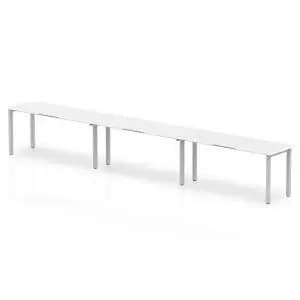 Single Silver Frame Bench Desk 1400 White 3 Pod
