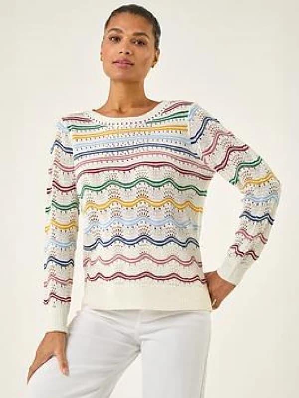 Roman Womens Stripe Wave Knit Jumper in Ivory Size: 20 Ivory Female 20