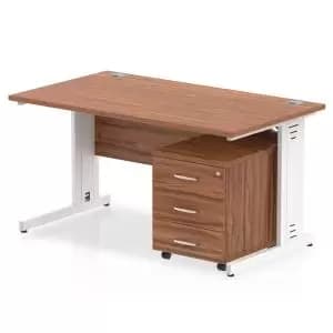 Impulse 1400 x 800mm Straight Office Desk Walnut Top White Cable