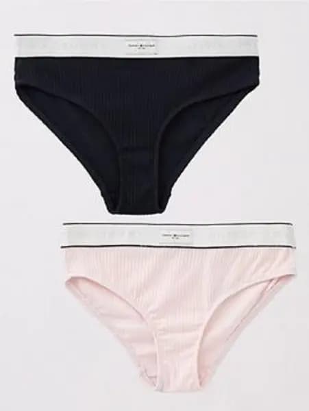 Tommy Hilfiger Girls 2 Pack Bikini Brief - Light Pink/ Desert Sky, Multi, Size Age: 8-10 Years, Women Print VIM3J Female age: 8-10 YEARS