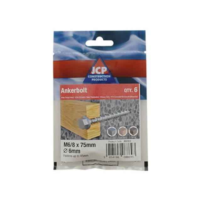 Jcp Fixings Ankerbolts Hexagon Flange Head Bzp - 6/8 X 50mm - Fjjbjab06/08050 -