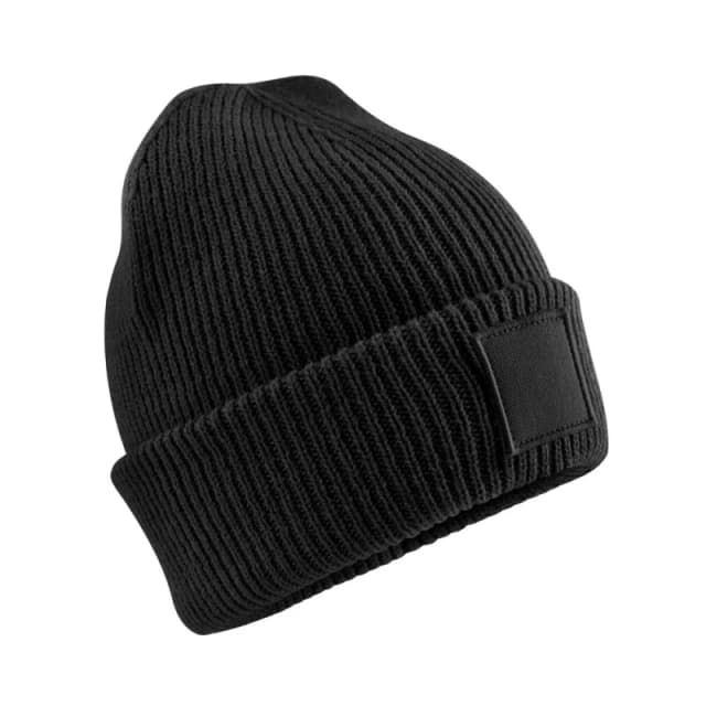 Beechfield Tonal Patch Cuffed Beanie in Black Unisex One Size