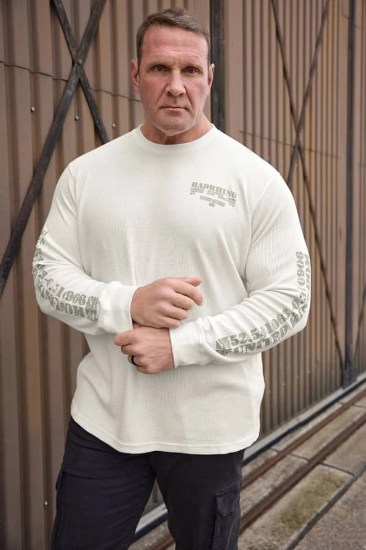 BadRhino Mens Military Waffle Long Sleeve T-Shirt in Off-White Size: 3XL Off-White Male 3XL