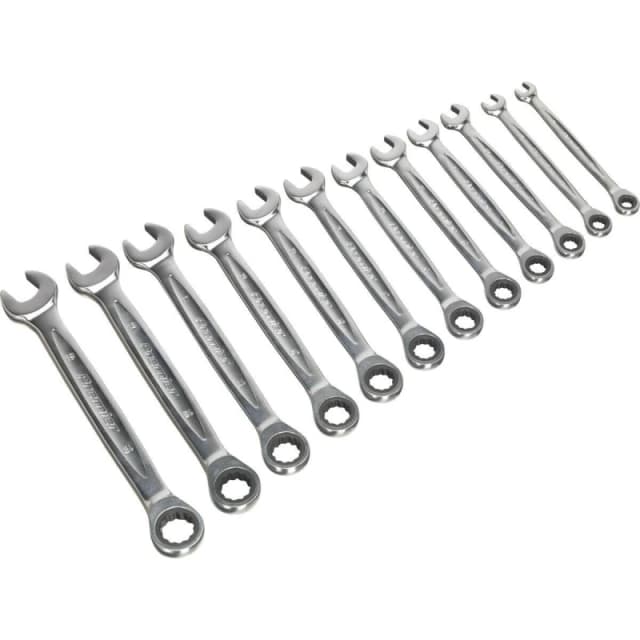 Loops 12pc PREMIUM Combination Ratchet Spanner Set - 12 Pt Metric Socket - Hardened Multi