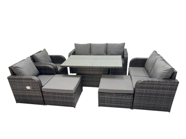 Fimous Rattan Garden Furniture Dining Set 9-seater with Big Footstool in Dark Grey Dark Grey Unisex