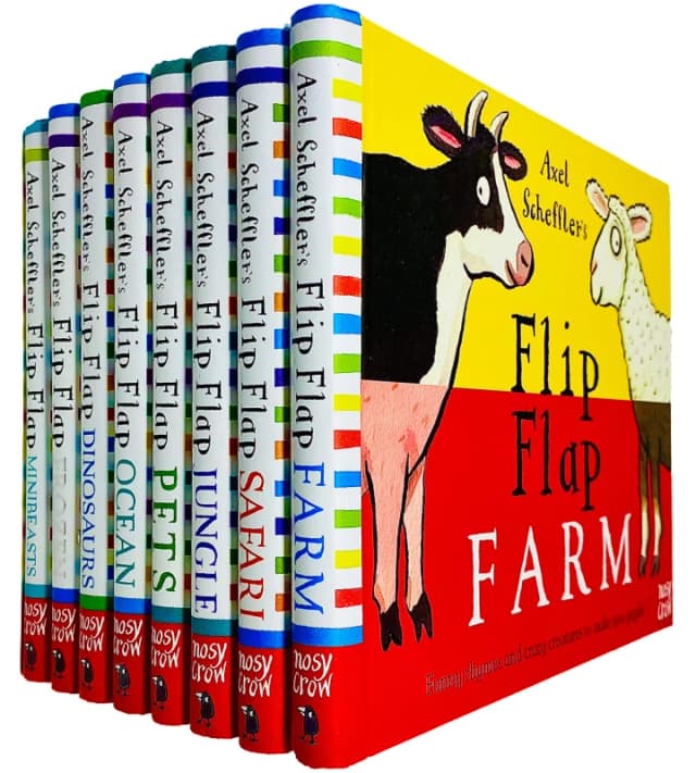 Axel Scheffler's Flip Flap Series 8 Book Collection Farm Safari Jungle Pets Ocean Dinosaurs Frozen Minibeasts Axel Scheffler Books