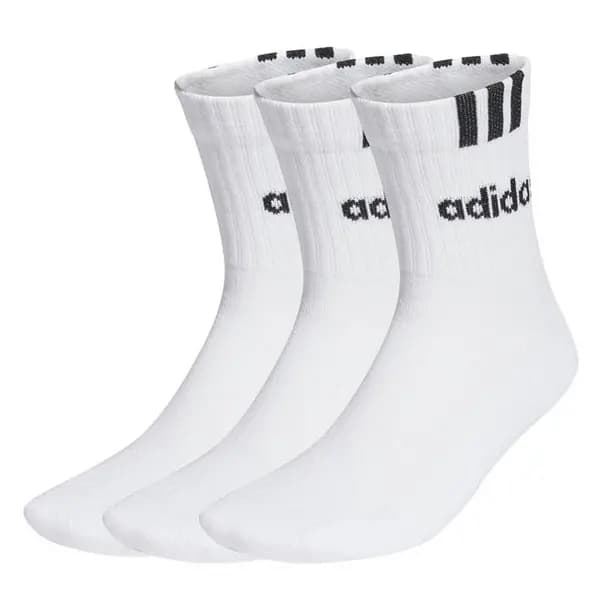adidas Linear 3 Stripe Cushioned Half Crew Sock Crew Socks Ladies 4-8 White 41788201050