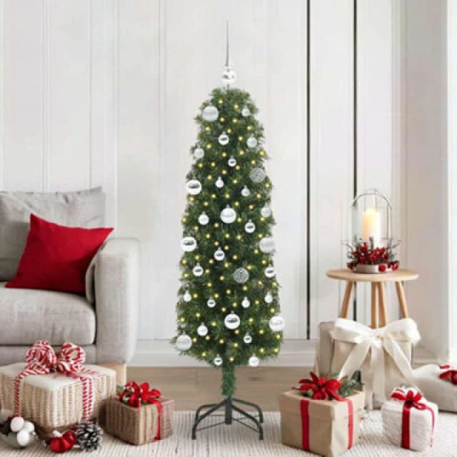 vidaXL Artificial Christmas Tree with 150 LEDs, Silver Balls with Stand Green 150 x 43 cm, Green 3394935
