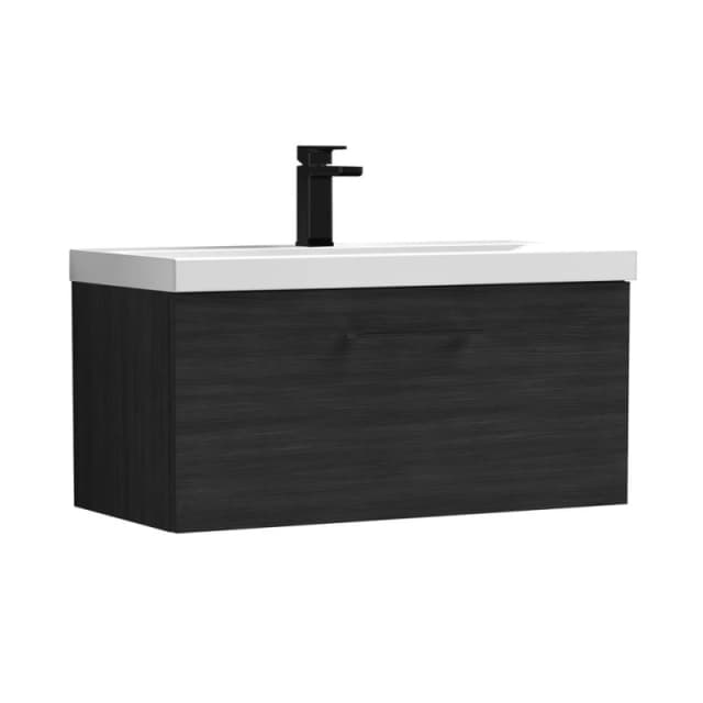 Balterley 800mm Wall Hung 1 Drawer Vanity Unit, Woodgrain Black Handle Black Unisex
