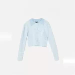 Missguided knitted collar detail gingham top - Blue