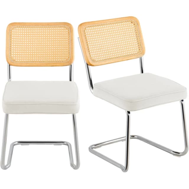 VEVOR Rattan Chairs, Set of 2, Mid Century Modern Dining Chair, Upholstered Velvet Accent Chair with Rattan Back, Retro Dining Room Kitchen Chair for