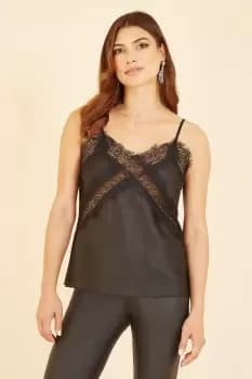 Black Satin Lace Detail Vest Top